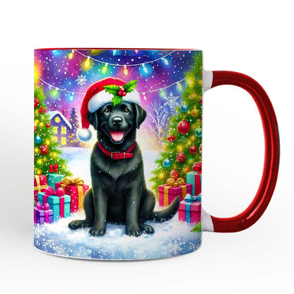 Sparkling Yuletide Black Labrador Retriever Personalized Mug, Joyful Christmas Gift with Custom Name Personalized Ceramic Mug OrnamentallyYou White - Red Non-Custom
