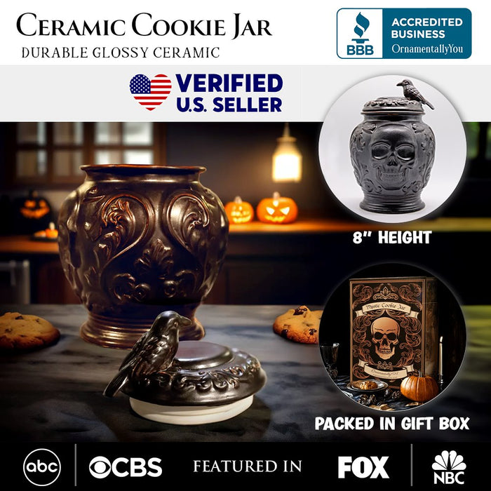 (Pre-Order) Spooky Urn 8" Cookie Jar, Ceramic Gothic Halloween Kitchen Decoration Cookie Jars OrnamentallyYou