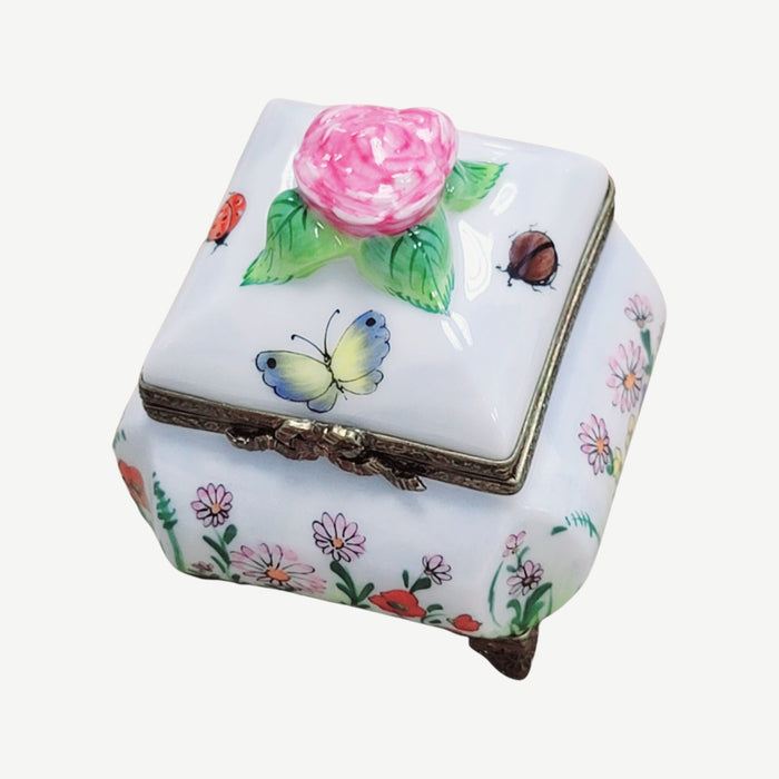 Square Butterfly Perfume Treasure Porcelain Limoges Perfume French Trinket Box