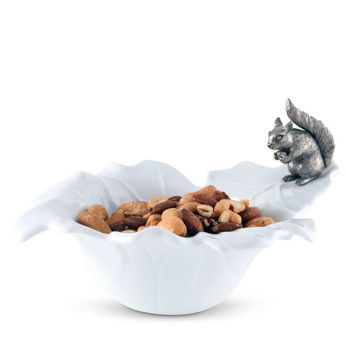 Squirrel Porcelain Leaf Bowl — leaf-shaped bowl holding separate mixed nuts; Vagabond House