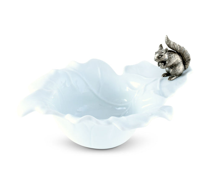 Squirrel Porcelain Leaf Bowl — angled view showing the folded leaf shape; Vagabond House