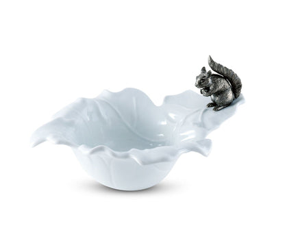 Squirrel Porcelain Leaf Bowl — alternate view of the bowl and squirrel; Vagabond House