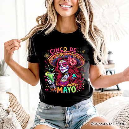 Sugar Skull Girl Cinco De Mayo T-Shirt, Mexican Margarita Sombrero Fiesta Tee T-Shirts OrnamentallyYou