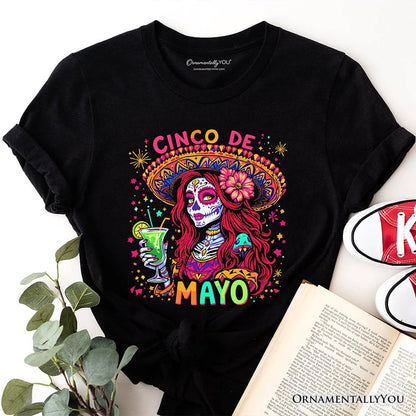 Sugar Skull Girl Cinco De Mayo T-Shirt, Mexican Margarita Sombrero Fiesta Tee T-Shirts OrnamentallyYou Black XS