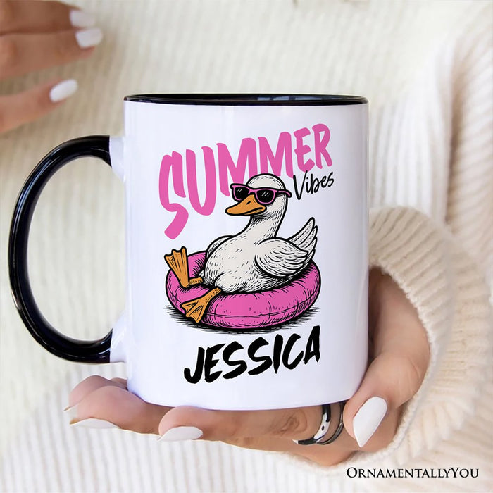 Summer Vibes Goose Personalized Mug, Funny Beach Vacation Gift with Custom Name Personalized Ceramic Mug OrnamentallyYou
