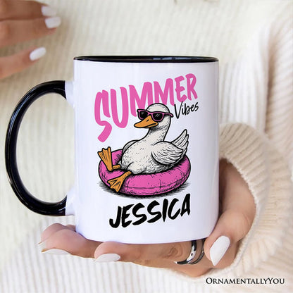 Summer Vibes Goose Personalized Mug, Funny Beach Vacation Gift with Custom Name Personalized Ceramic Mug OrnamentallyYou