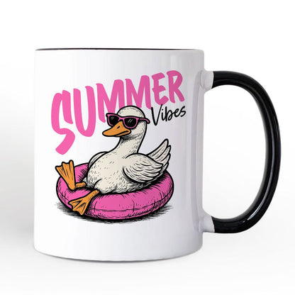 Summer Vibes Goose Personalized Mug, Funny Beach Vacation Gift with Custom Name Personalized Ceramic Mug OrnamentallyYou Black Handle Non-Custom