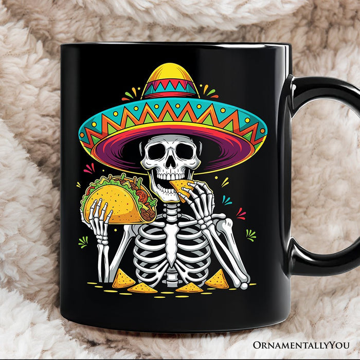 Taco Skeleton Cinco De Mayo Mug, Funny Mexican Skull Sombrero Souvenir Gift Personalized Ceramic Mug OrnamentallyYou Black Non-Custom