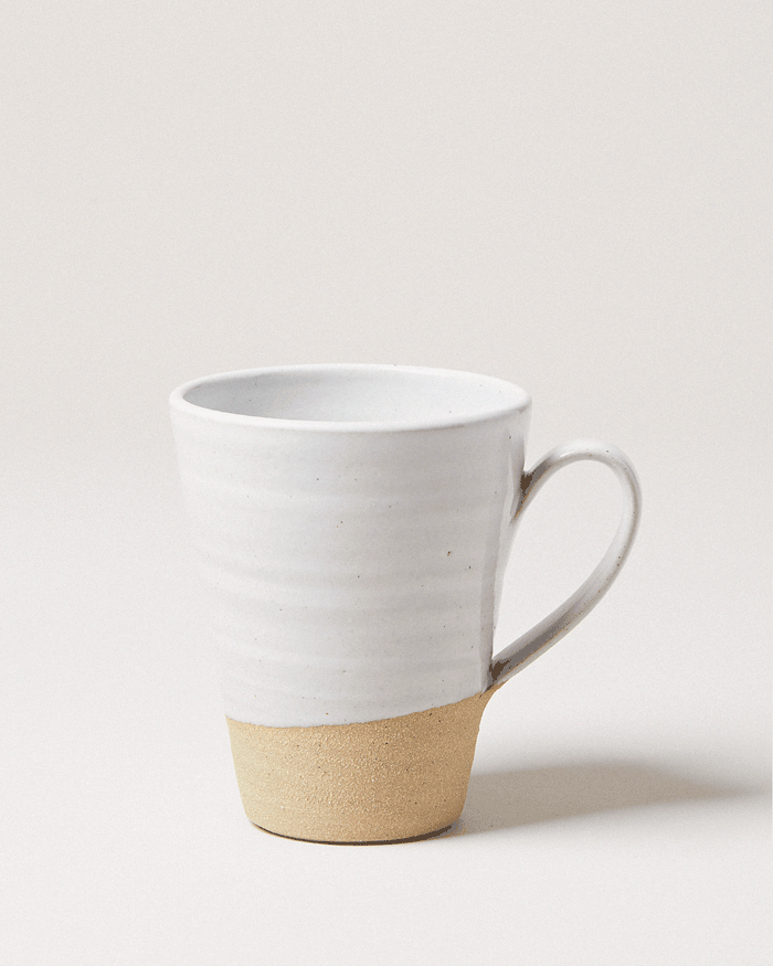 Tall Silo Stoneware Mug — tall handled mug with white glaze and exposed clay; Farmhouse Pottery