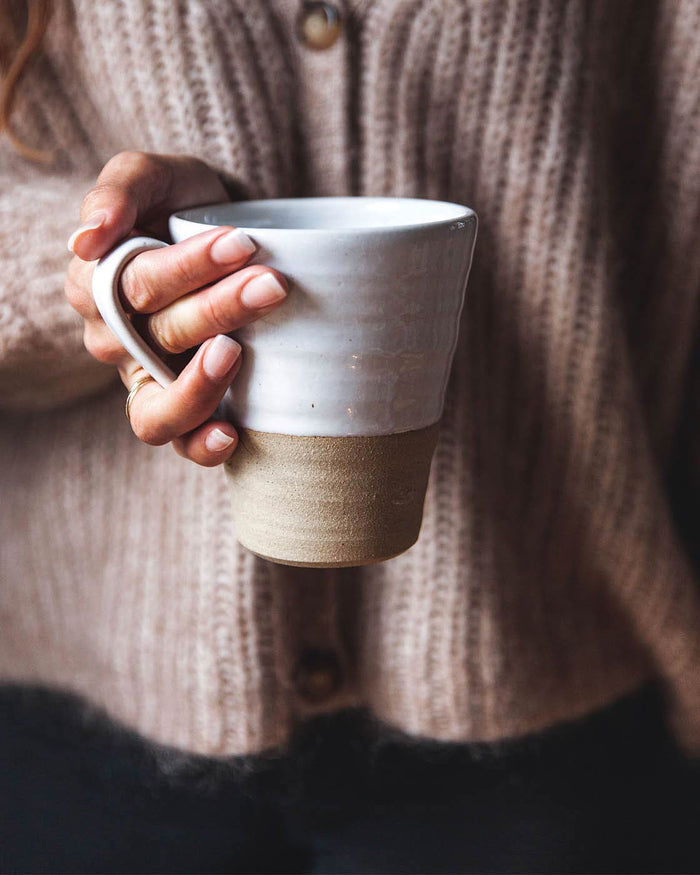 Tall Silo Stoneware Mug — mug held by its loop handle; Farmhouse Pottery