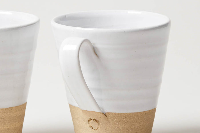 Tall Silo Stoneware Mug — close view of handle and ridged body; Farmhouse Pottery