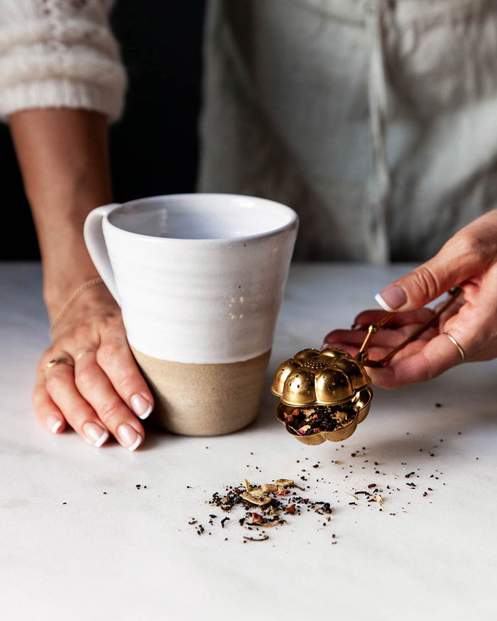 Tall Silo Stoneware Mug — mug beside loose tea; Farmhouse Pottery