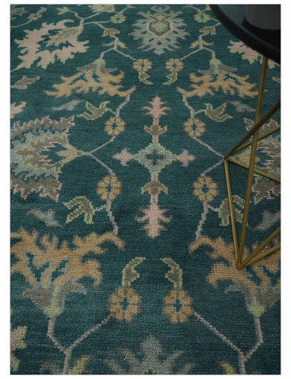 Teal, Gray and Beige Hand Knotted Traditional Oushak Custom Made wool Area Rug