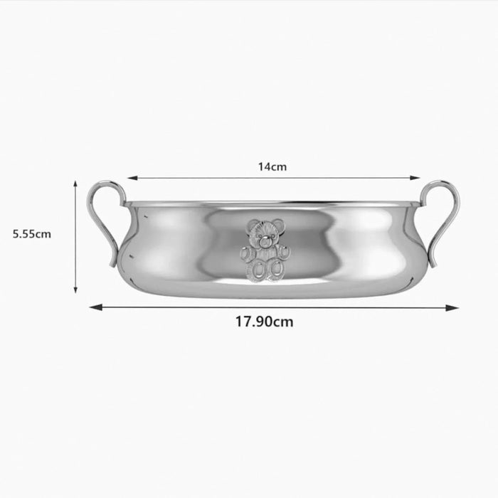 Technical measurement drawing of Teddy Silver-Plated Baby Porringer by Krysaliis