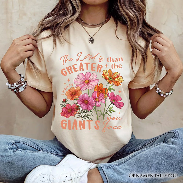 The Lord Is Greater Floral Christian T-Shirt, Faith Bible Verse Inspirational Tee T-Shirts OrnamentallyYou