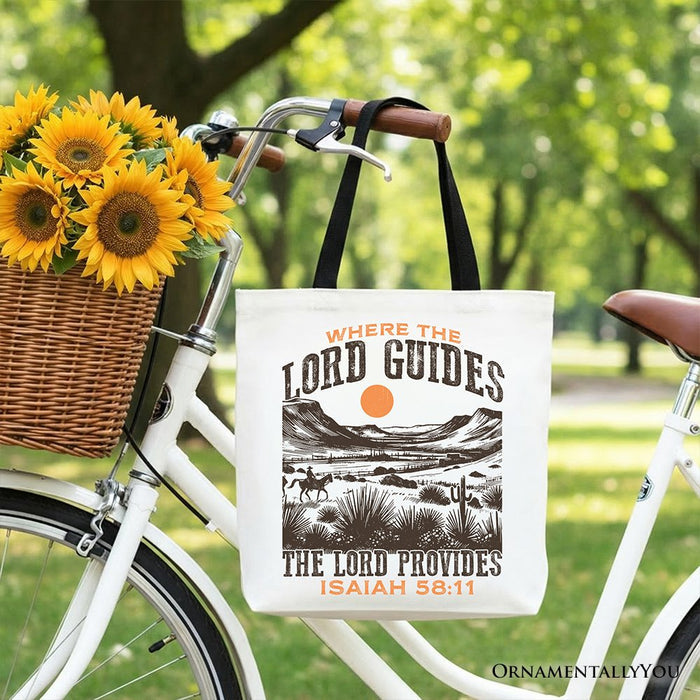 The Lord Provides Christian Tote Bag, Retro Western Desert Worship Gift Shopper Tote Bag OrnamentallyYou Black Handle