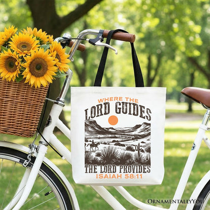 The Lord Provides Christian Tote Bag, Retro Western Desert Worship Gift Shopper Tote Bag OrnamentallyYou Black Handle