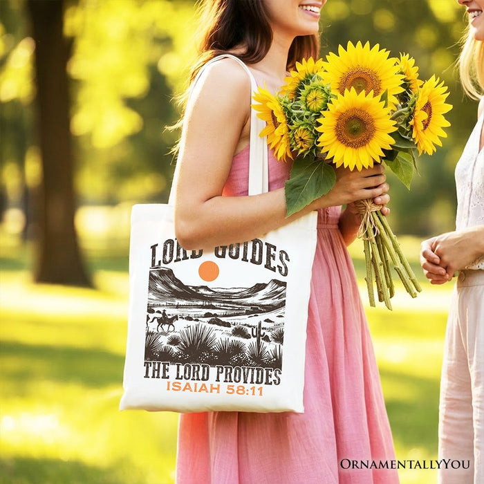 The Lord Provides Christian Tote Bag, Retro Western Desert Worship Gift Shopper Tote Bag OrnamentallyYou