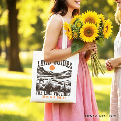 The Lord Provides Christian Tote Bag, Retro Western Desert Worship Gift Shopper Tote Bag OrnamentallyYou