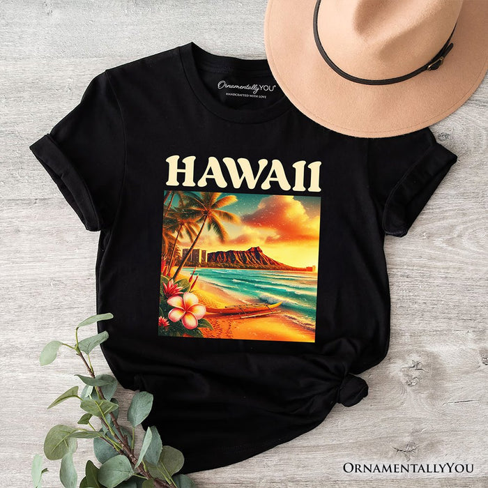Tropical Hawaii Island State T-Shirt, Vibrant Diamond Head Seaside Tee and Honolulu Souvenir T-Shirts OrnamentallyYou Black XS