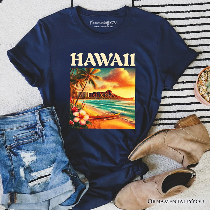Tropical Hawaii Island State T-Shirt, Vibrant Diamond Head Seaside Tee and Honolulu Souvenir T-Shirts OrnamentallyYou Navy XS