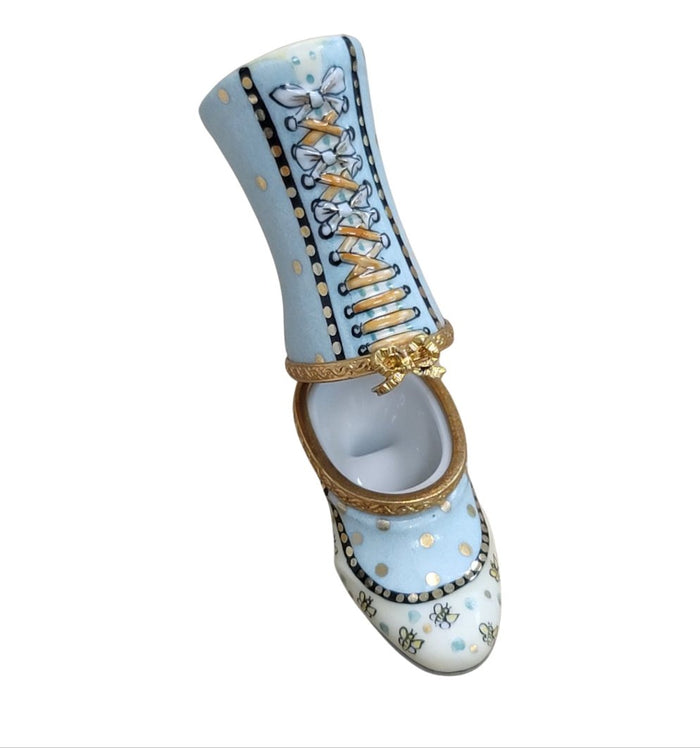 Turquoise Lady's Boot Figurine Porcelain Limoges shoe figurine LIMOGES BOXES French Trinket Box
