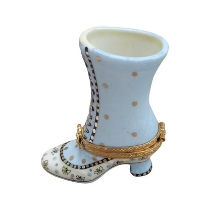 Turquoise Lady's Boot Figurine Porcelain Limoges shoe figurine LIMOGES BOXES French Trinket Box