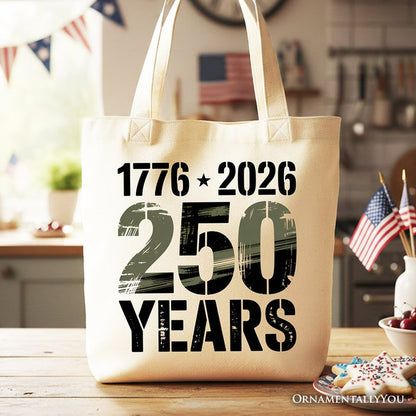 USA 250 Years Anniversary Tote Bag, 4th of July Patriotic 1776–2026 Gift Shopper Tote Bag OrnamentallyYou Beige