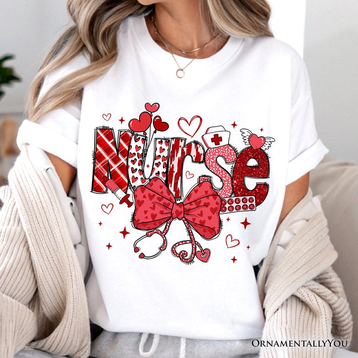 Valentine Nurse Coquette Bow T-Shirt, Cupid Favorite Nurse Tee T-Shirts OrnamentallyYou
