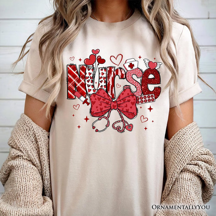 Valentine Nurse Coquette Bow T-Shirt, Cupid Favorite Nurse Tee T-Shirts OrnamentallyYou