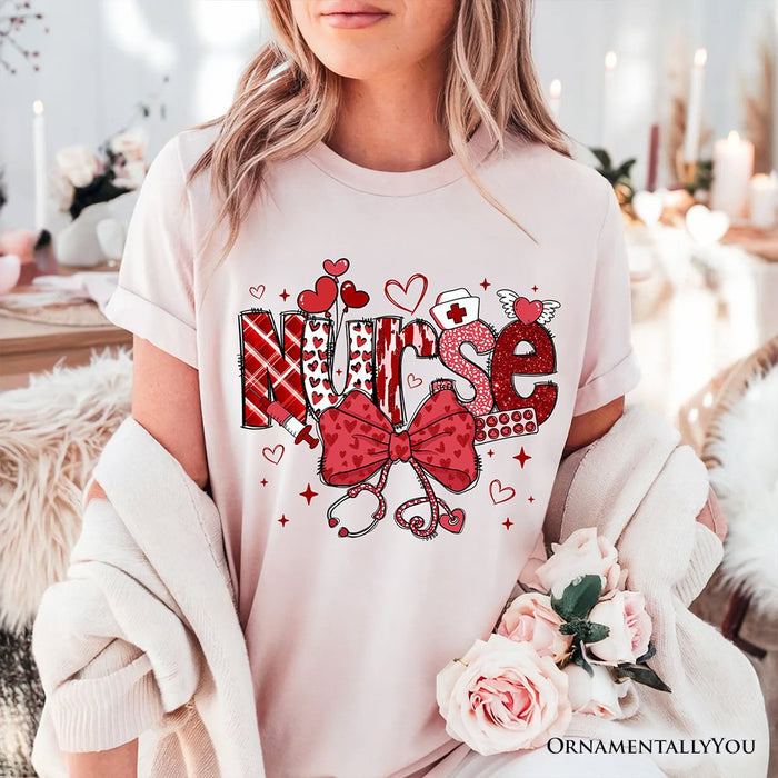 Valentine Nurse Coquette Bow T-Shirt, Cupid Favorite Nurse Tee T-Shirts OrnamentallyYou