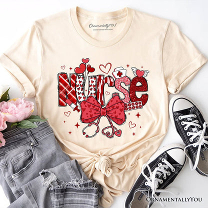 Valentine Nurse Coquette Bow T-Shirt, Cupid Favorite Nurse Tee T-Shirts OrnamentallyYou Natural XS