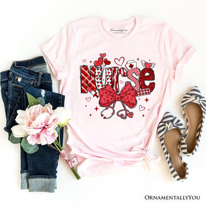 Valentine Nurse Coquette Bow T-Shirt, Cupid Favorite Nurse Tee T-Shirts OrnamentallyYou Soft Pink XS