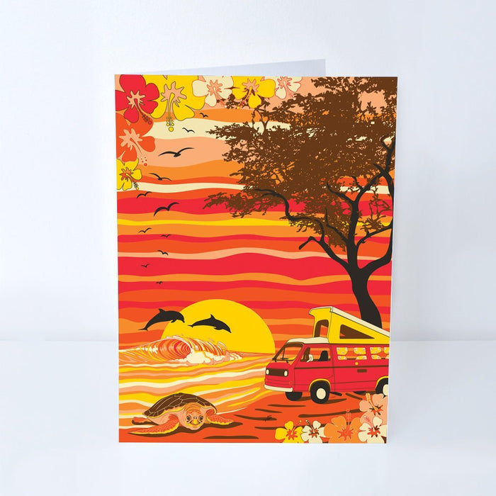 Van Camping on a Hawaii Beach Greeting Card | Little Hippie
