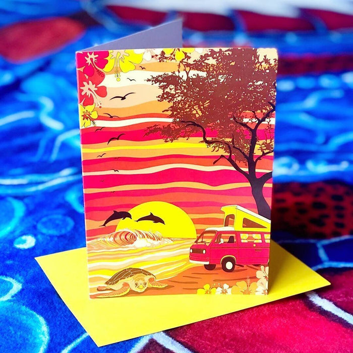 Van Camping on a Hawaii Beach Greeting Card | Little Hippie