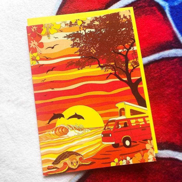 Van Camping on a Hawaii Beach Greeting Card | Little Hippie