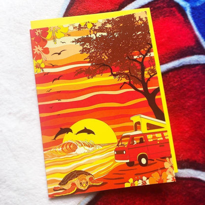 Van Camping on a Hawaii Beach Greeting Card | Little Hippie
