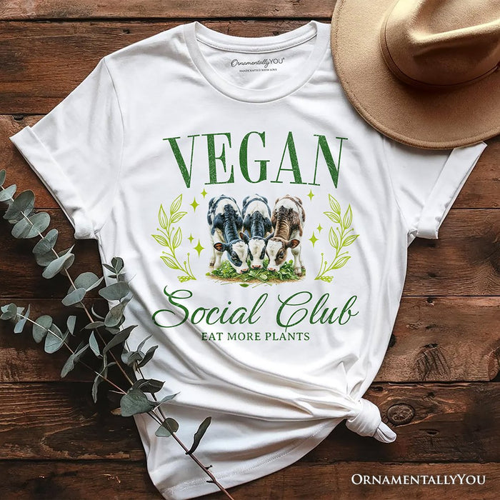 Vegan Social Club T-Shirt, Cute Plant Based Vegetarian Animal Lover Tee T-Shirts OrnamentallyYou White XS