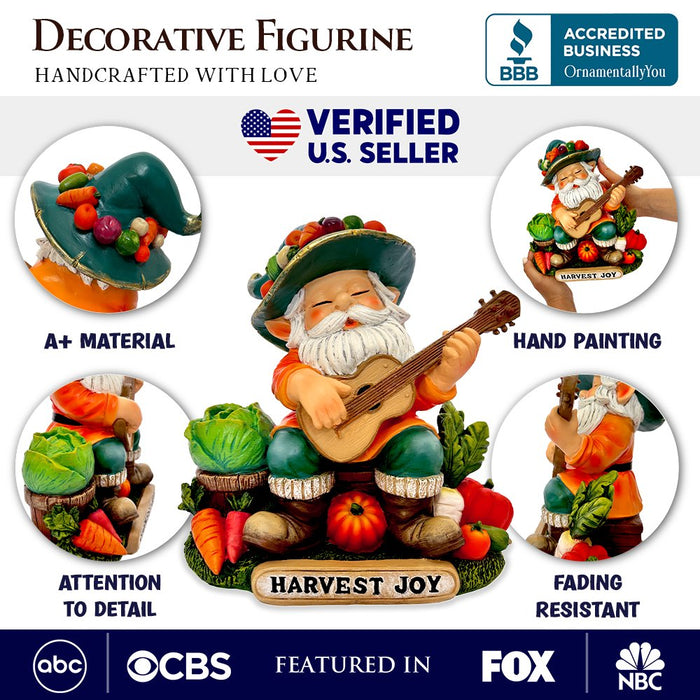 Veggie Farmer Gnome Figurine, 9" Ukulele Playing Vegetable Dwarf Garden Statue Resin Statues OrnamentallyYou