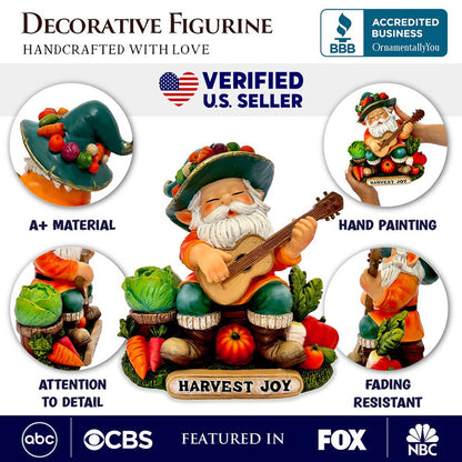 Veggie Farmer Gnome Figurine, 9" Ukulele Playing Vegetable Dwarf Garden Statue Resin Statues OrnamentallyYou