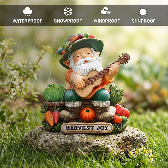Veggie Farmer Gnome Figurine, 9" Ukulele Playing Vegetable Dwarf Garden Statue Resin Statues OrnamentallyYou