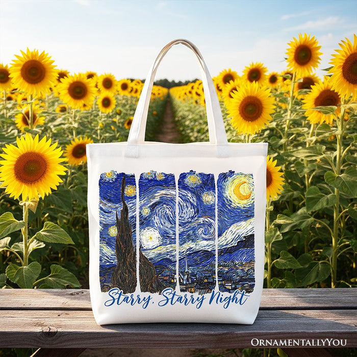 Vincent Van Gogh The Starry Night Canvas Tote Bag, Famous Painting Gift Shopper Tote Bag OrnamentallyYou White