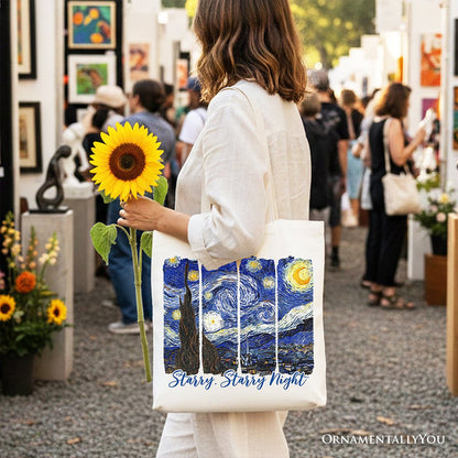 Vincent Van Gogh The Starry Night Canvas Tote Bag, Famous Painting Gift Shopper Tote Bag OrnamentallyYou