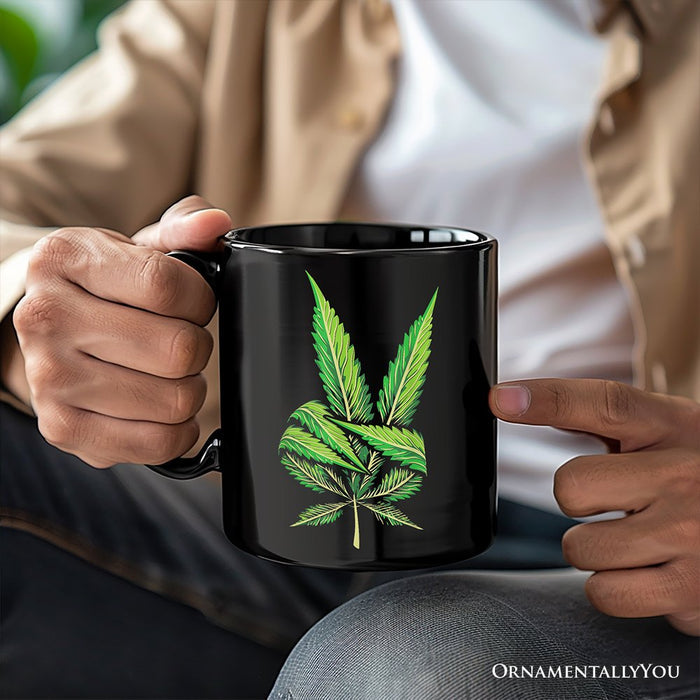 Weed Leaf Peace Sign Mug, Funny 420 Stoner Gift Personalized Ceramic Mug OrnamentallyYou