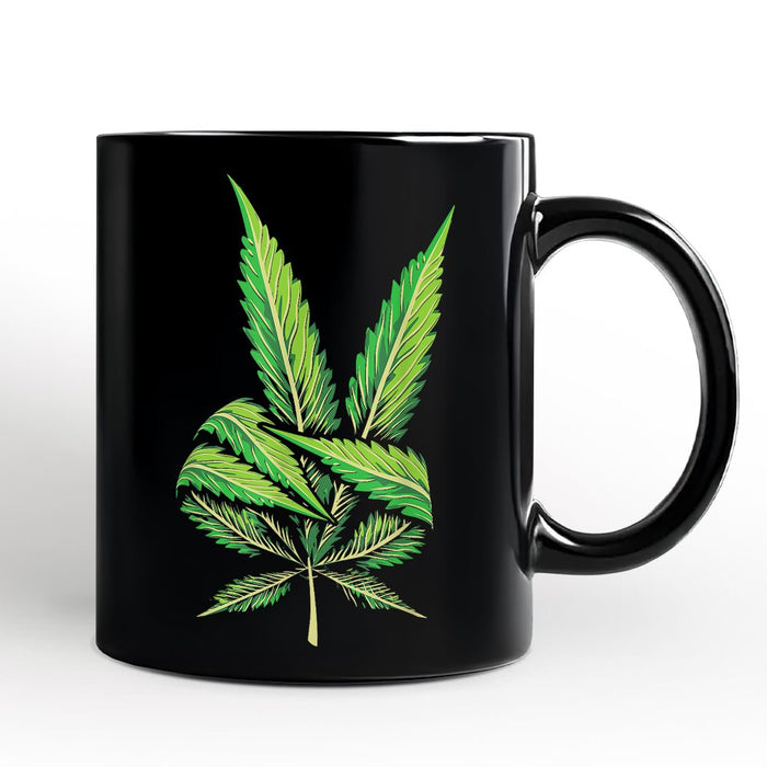 Weed Leaf Peace Sign Mug, Funny 420 Stoner Gift Personalized Ceramic Mug OrnamentallyYou