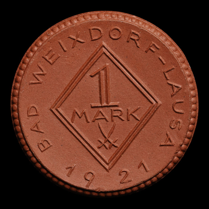 Weimar Germany, Bad Weixdorf-Lausa, 1 Mark, Porcelain Notgeld - 1921 - Germany
