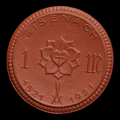 Weimar Germany, Eisenach, 1 Mark, Porcelain Notgeld (Martin Luther Commemorative) - 1921 - Germany