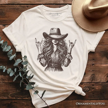 Western Cowgirl Rocker T-Shirt, Country Rodeo Style Tee T-Shirts OrnamentallyYou Natural XS