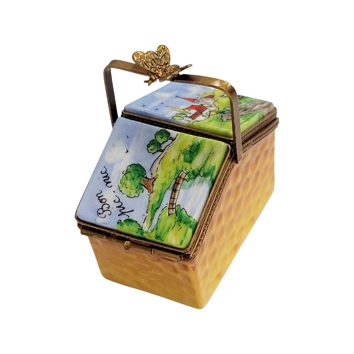 Charming Picnic Basket Box Porcelain Limoges Home beach French Trinket Box
