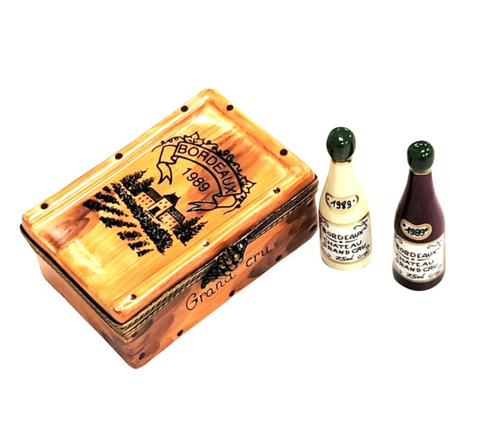 Exquisite Wine Crate with Bottles Porcelain Limoges wine French Trinket Box